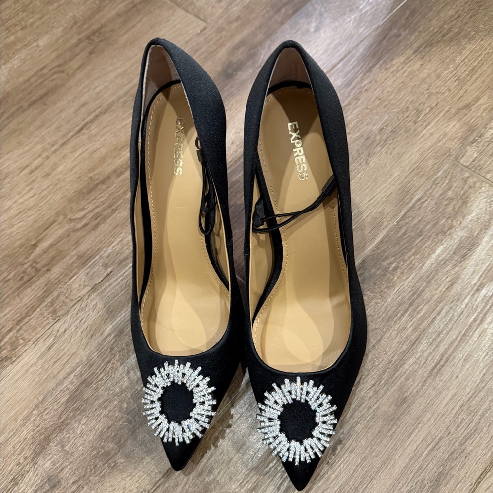 Express Black Heels with Beaded Embellishment